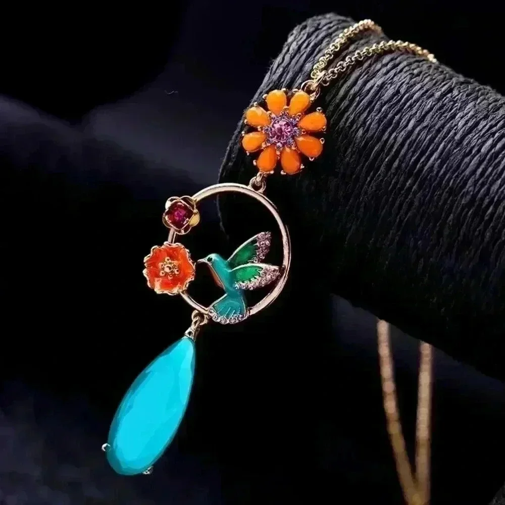 Enamel‎ hummingbird necklace